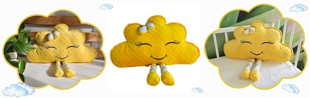 Żółta poduszka chmurka z uśmiechniętą buzią