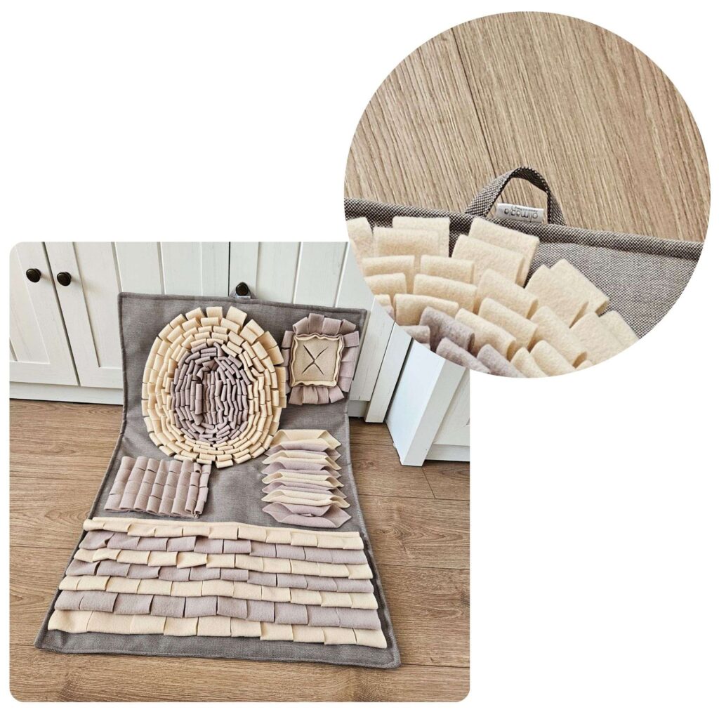 Duża beżowa mata węchowa dla psa 60x90 cm wzmacniająca koncentrację