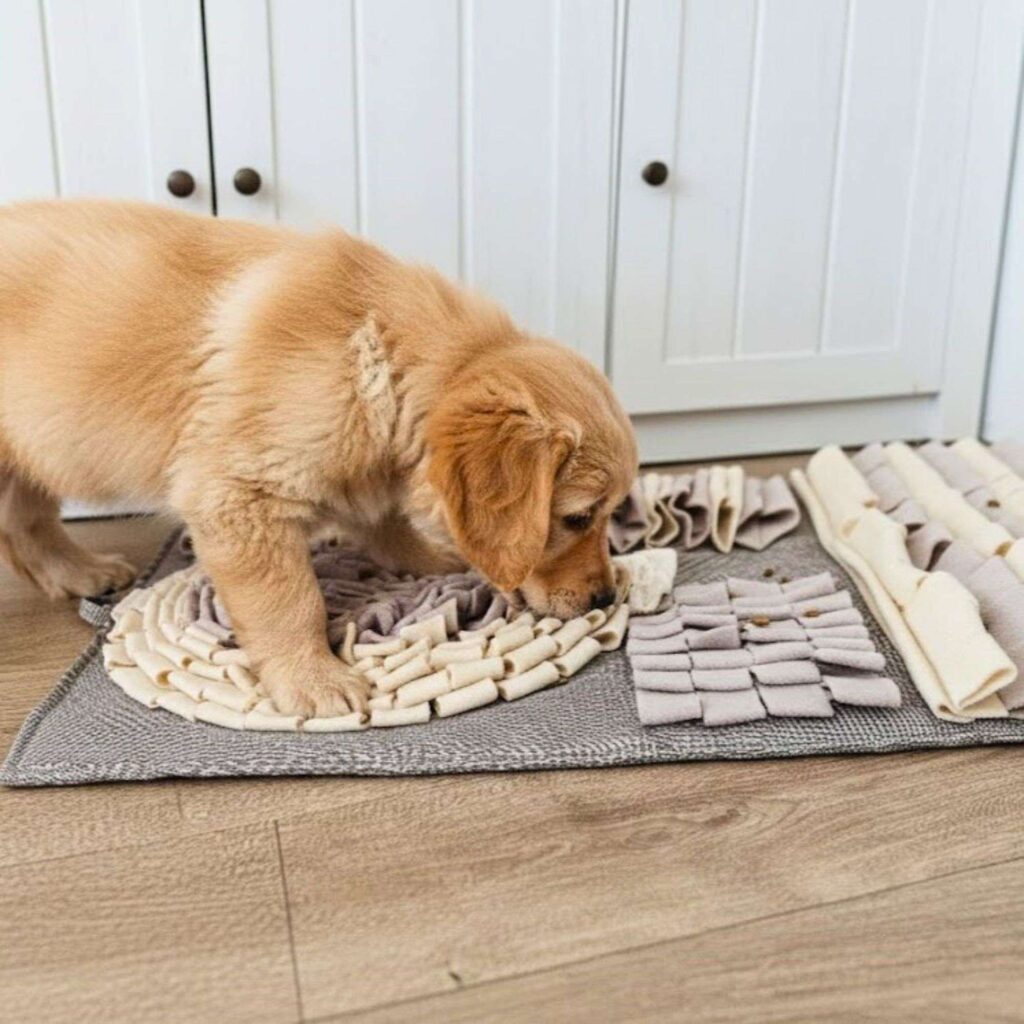 Duża beżowa mata węchowa dla psa 60x90 cm wzmacniająca koncentrację