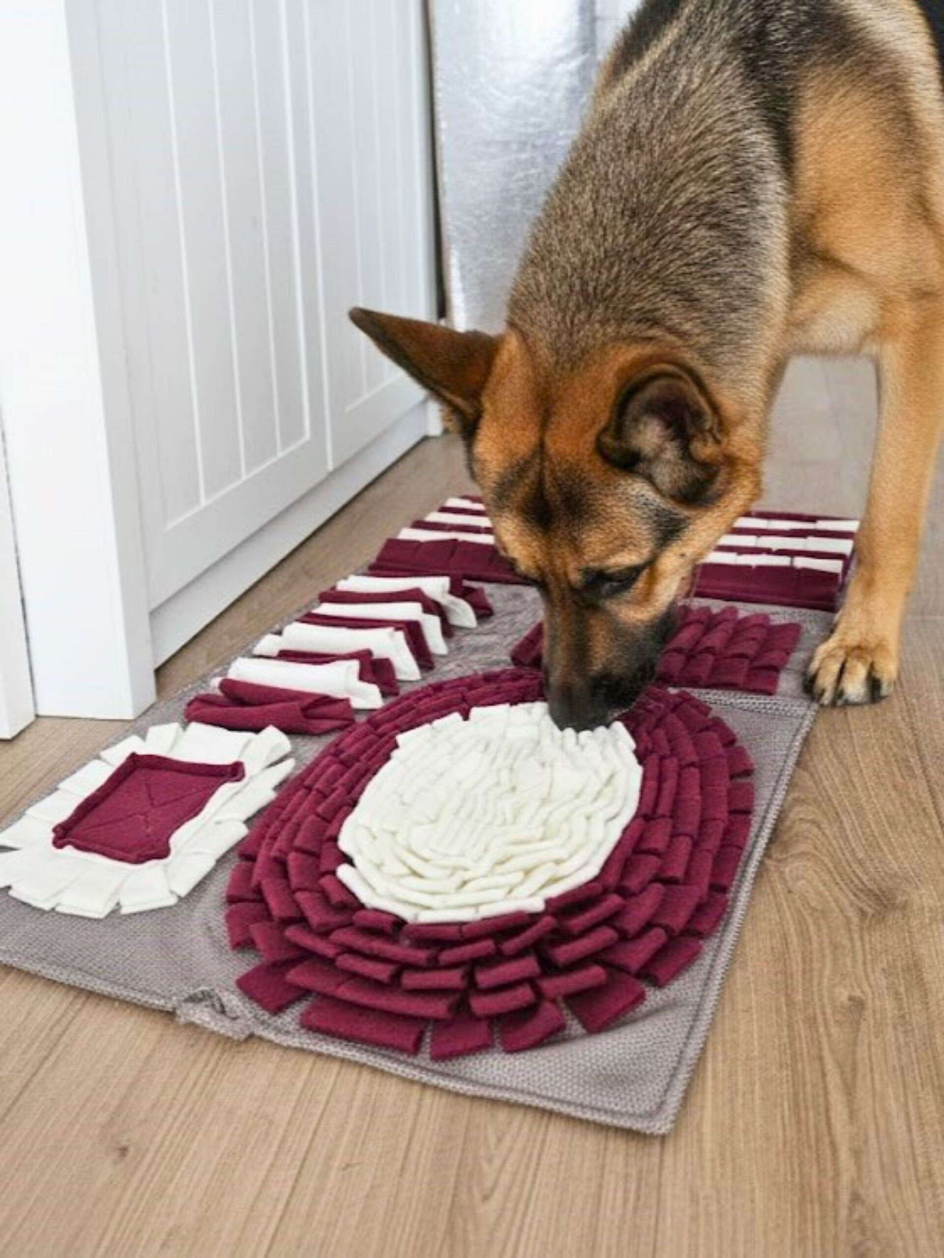 Mata węchowa dla dużego psa w kolorze bordowym i ecru wzmacniająca koncentrację