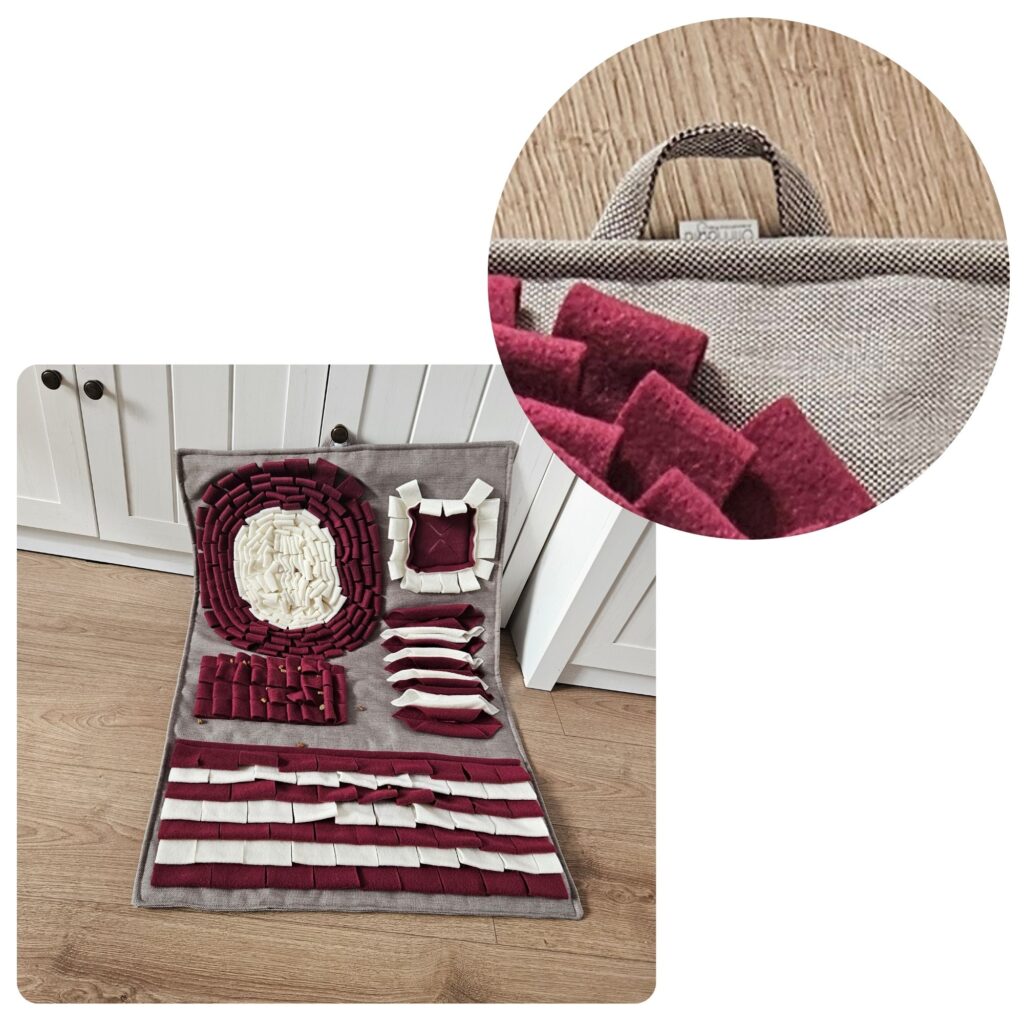 Mata węchowa dla dużego psa w kolorze bordowym i ecru wzmacniająca koncentrację