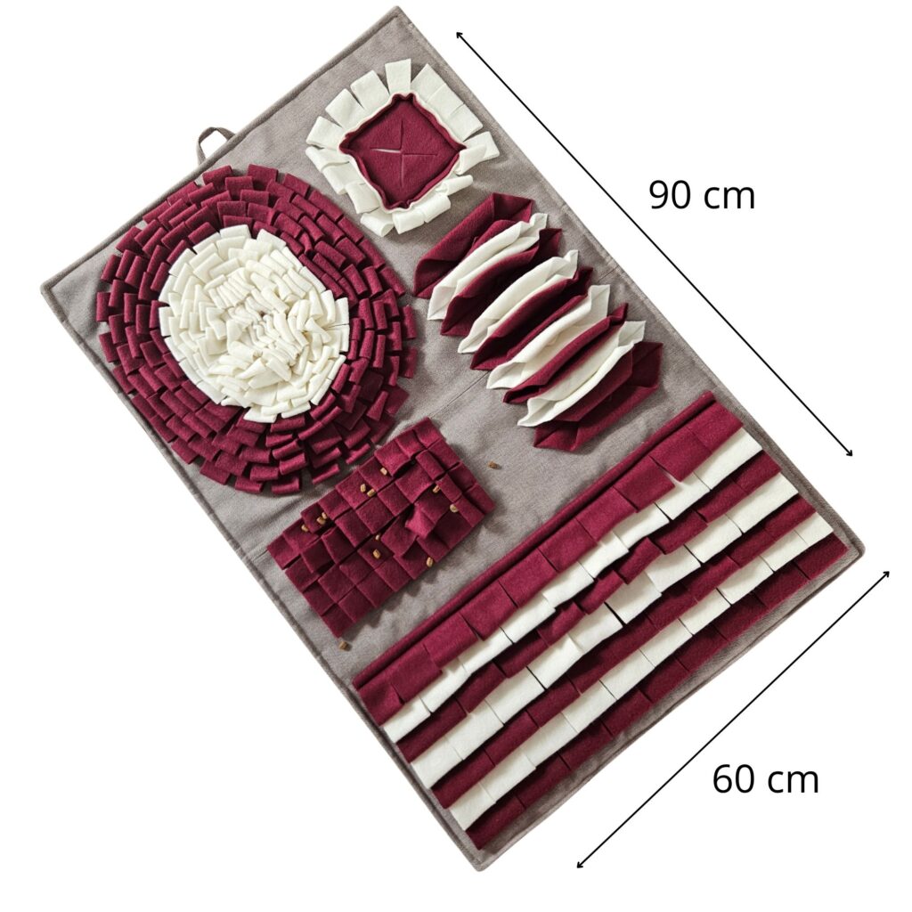 Mata węchowa dla dużego psa w kolorze bordowym i ecru wzmacniająca koncentrację