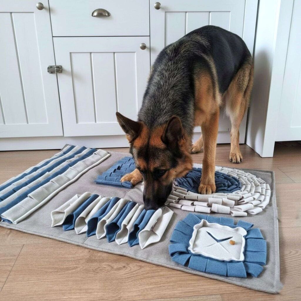 Niebiesko-szara mata spowalniająca jedzenie dla psa z antypoślizgowym spodem