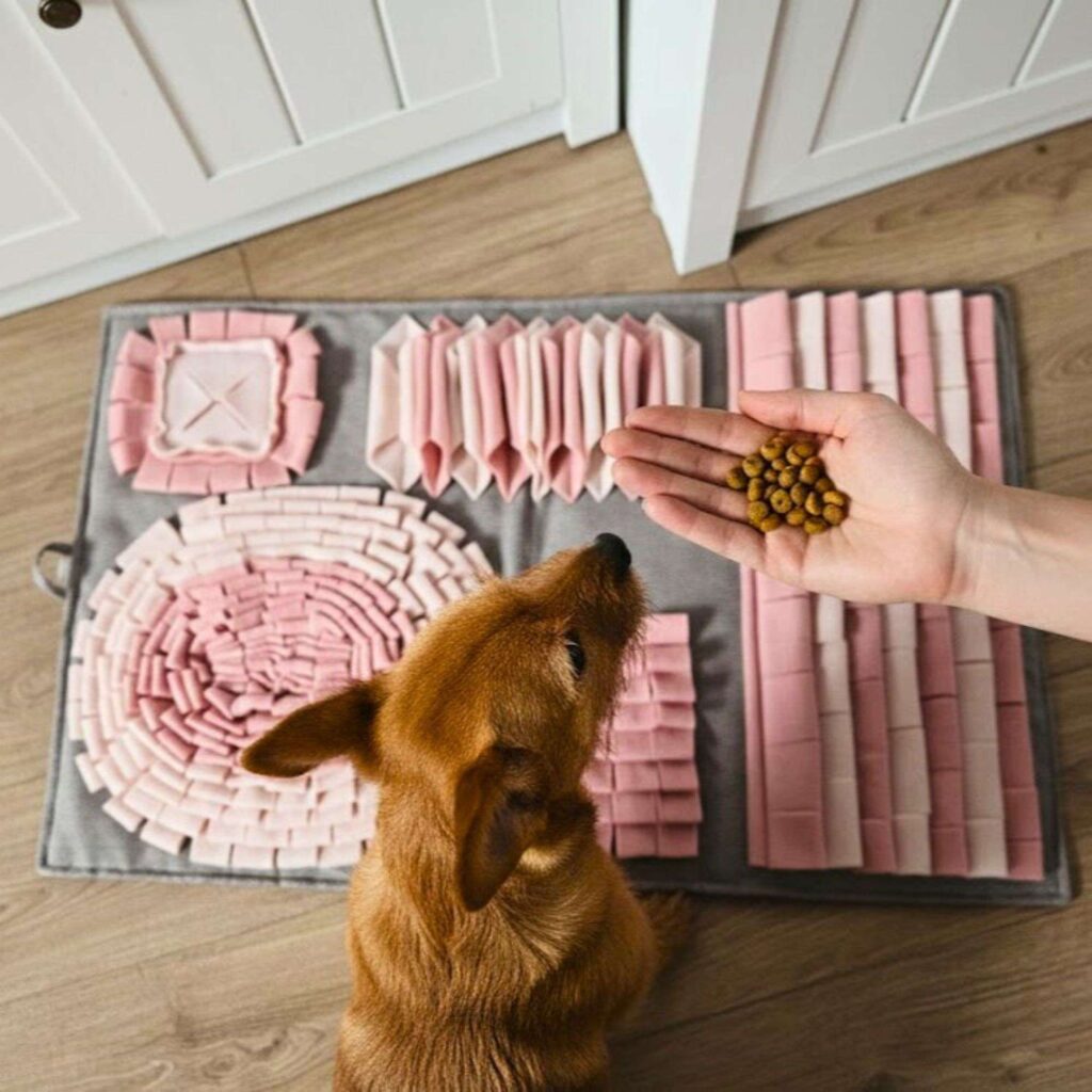 Różowa mata węchowa Olimagia dla psa rozmiar XL wykonana z polaru