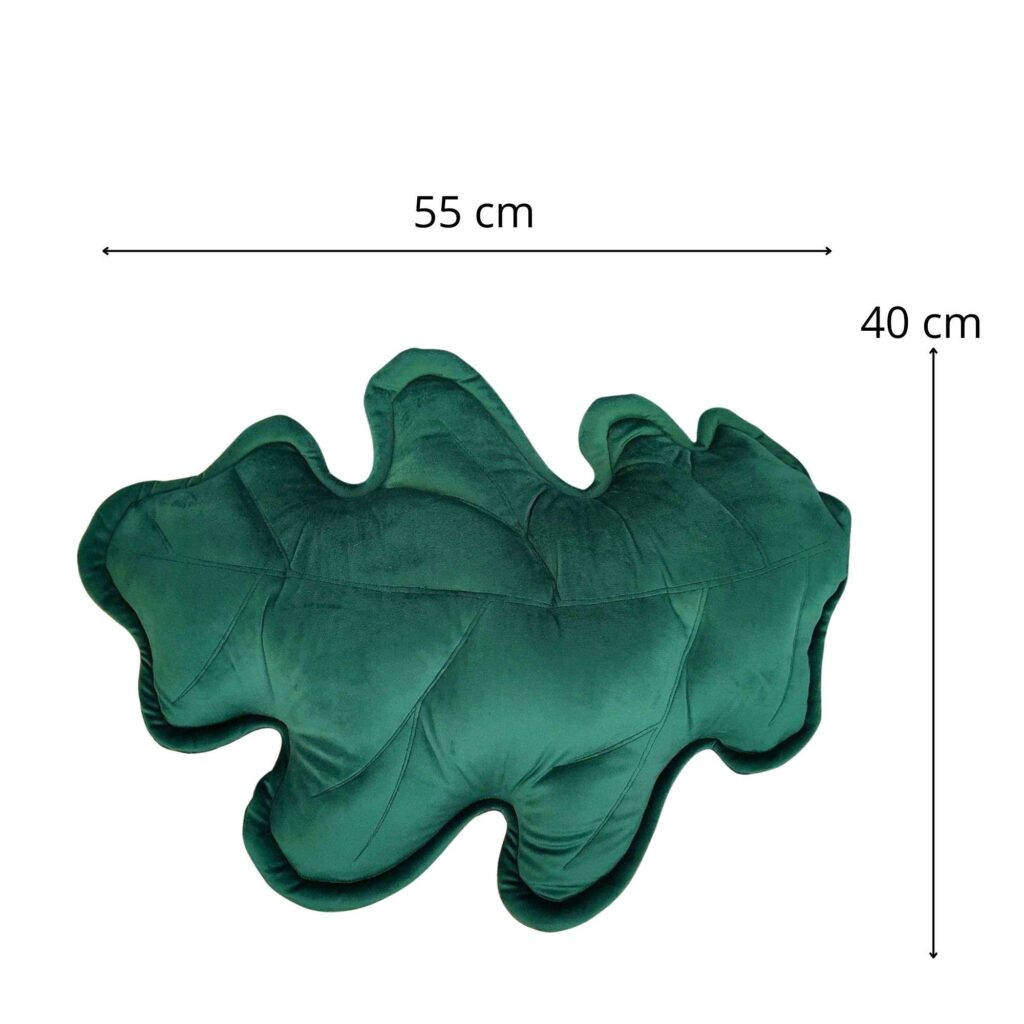 Komplet 3 zielonych poduszek ozdobnych liście z weluru, roślinne dodatki do salonu w stylu urban jungle.