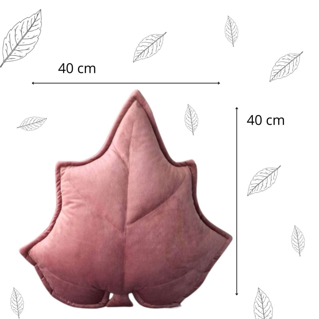 Różowe poduszki dekoracyjne liście w zestawie, miękkie i antyalergiczne przytulanki do sypialni lub pokoju dziecka.